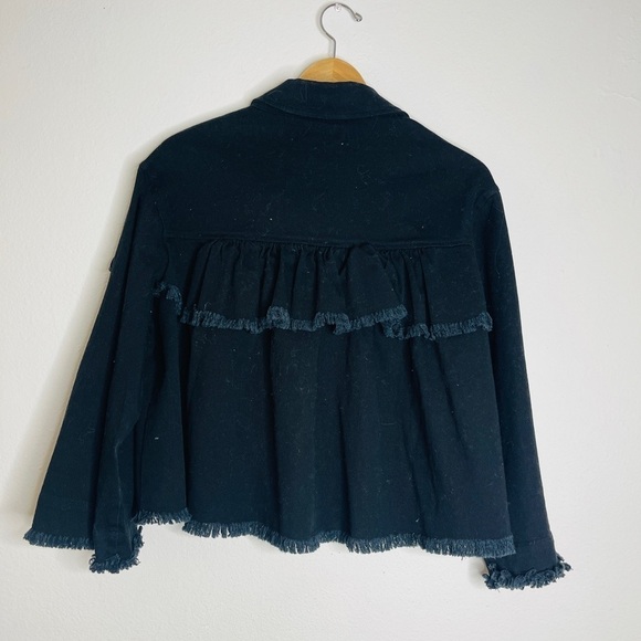 Anthropologie oversized jacket frayed hem & ruffle back - Picture 4 of 7
